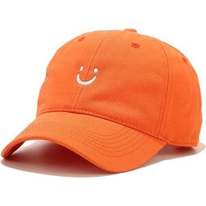Unisex Orange 100% Cotton Smile Face Embroidered Adjustable Classic Baseball Cap